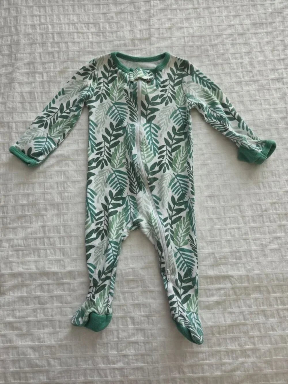 Cloud Island Baby Footed Sleeper 3-6M Green Leaf Print Zip Pajamas 100% Cotton